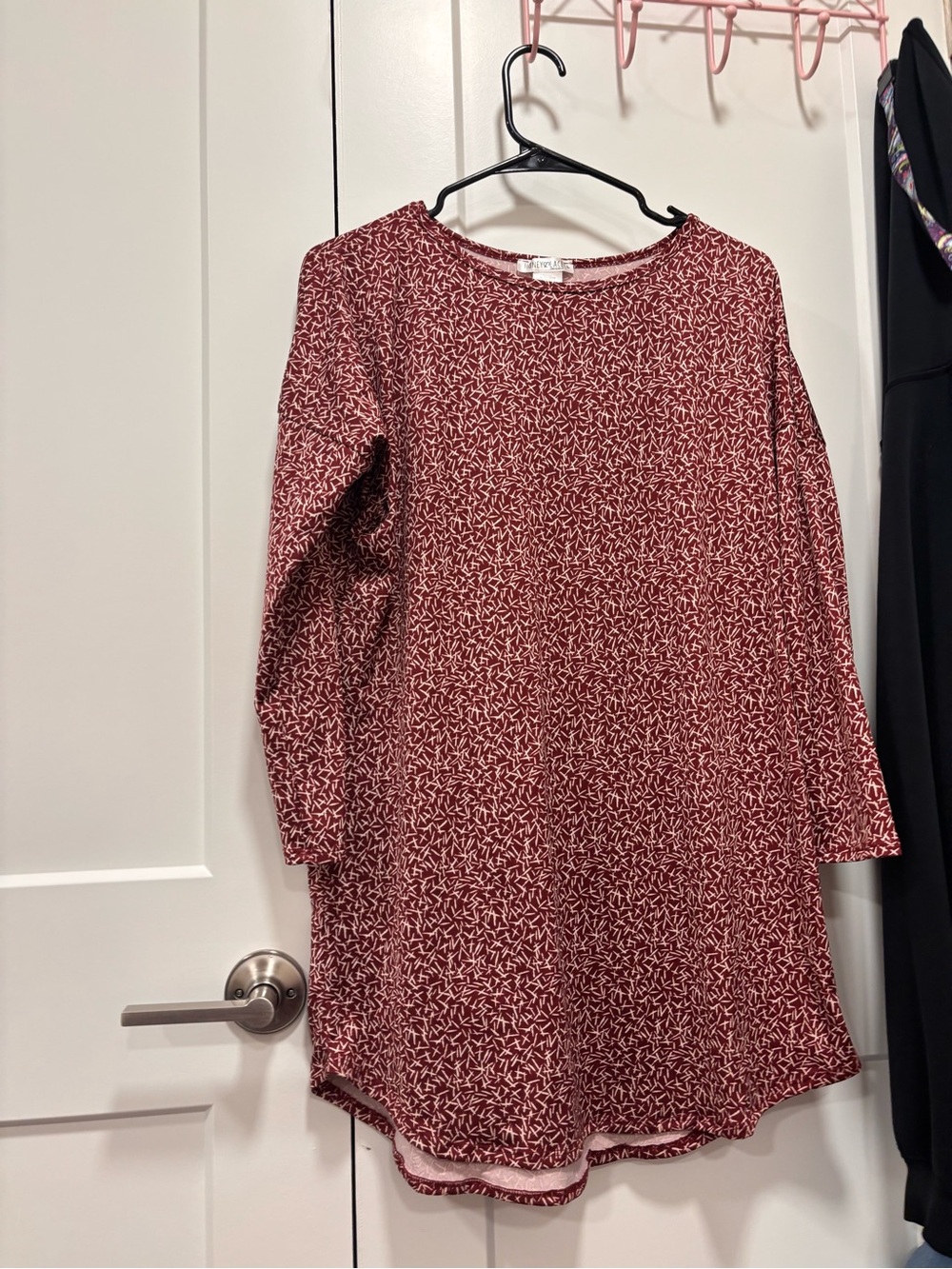 Long Sleeve Red Patterned Dress